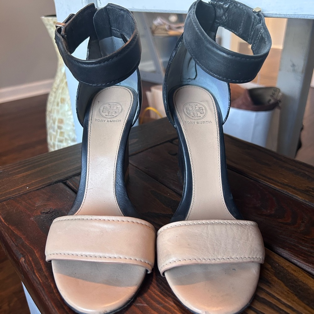 Tory Burch Black and Cream Heeled Sandals